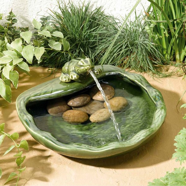 Ceramic Frog - Solar Powered Water Feature Fountain - No Mains required