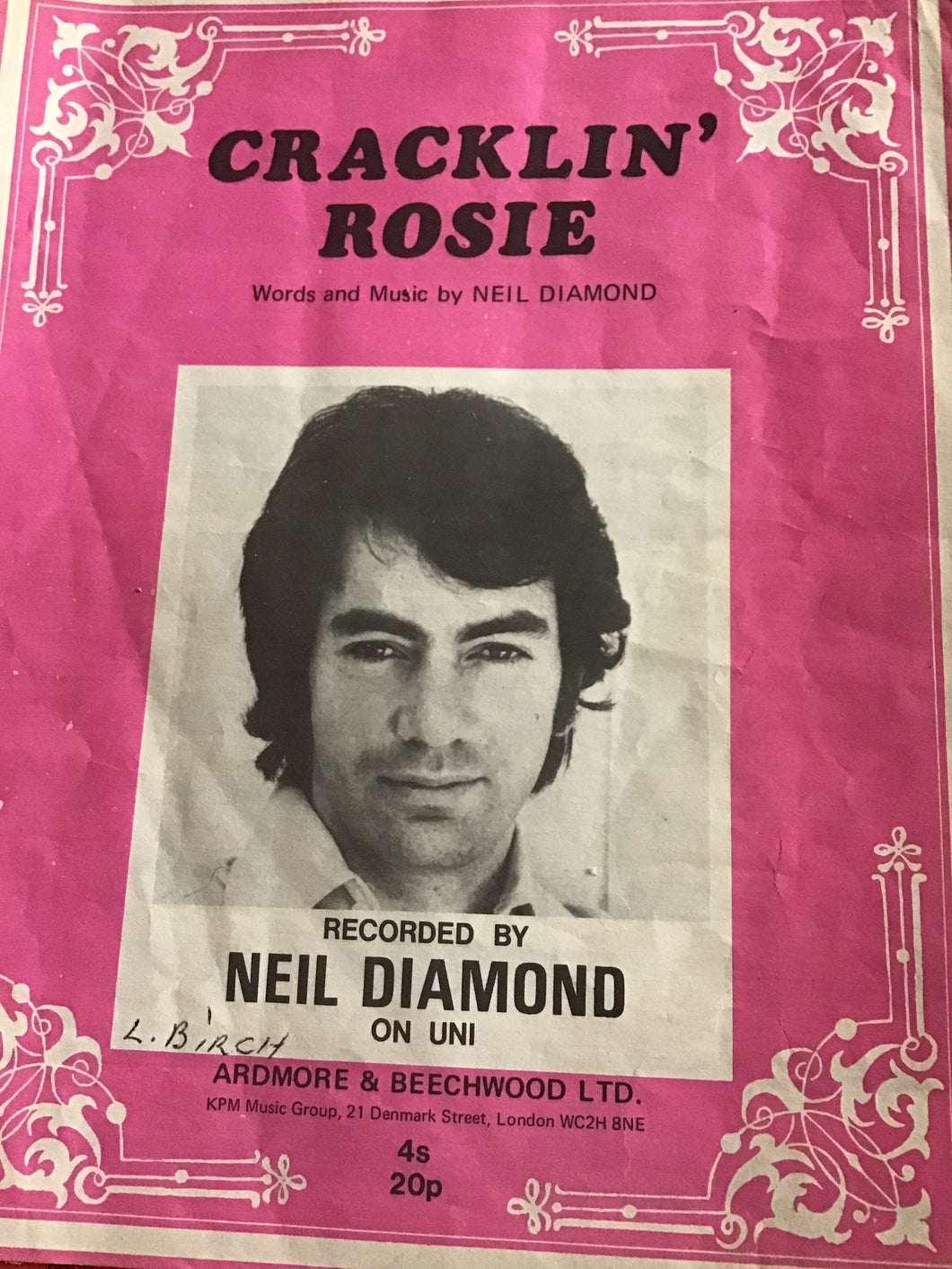 Cracklin’ Rosie - Neil Diamond - Music and words sheet music. – RoverUK ...